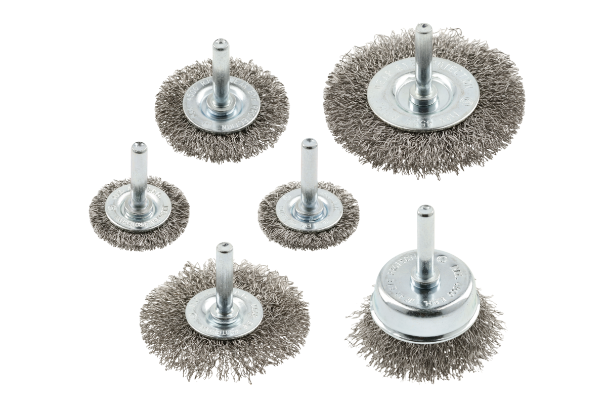 Apvalūs šepečiai, 6 vnt., 37, 50, 62,75 mm, plieniniai